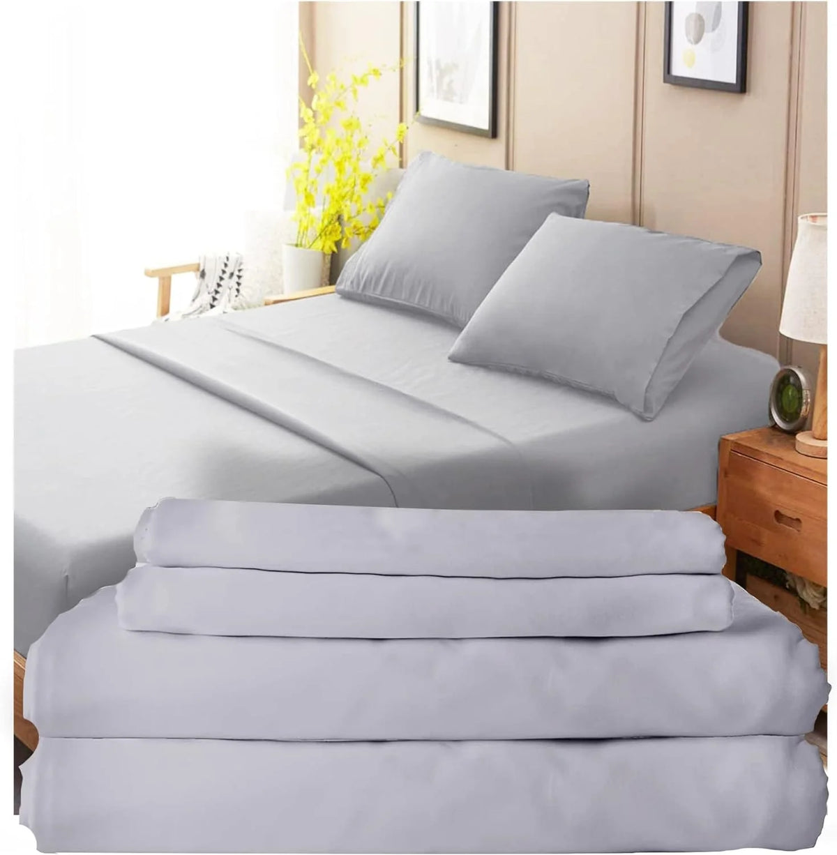 Light Gray 4 Pcs King Size Cotton Bed Sheets Y28486