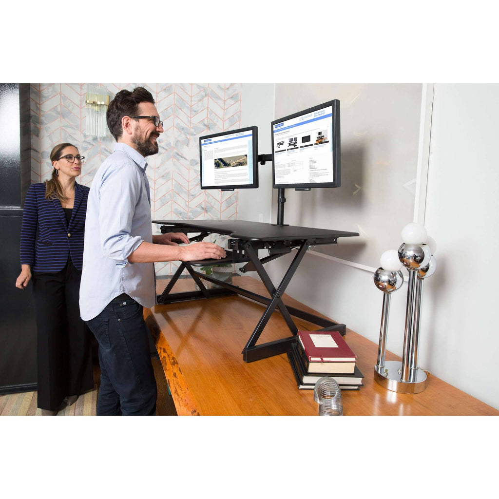 Black Height-Adjustable Standing Desk Converter with Dual Monitor Mount W1280