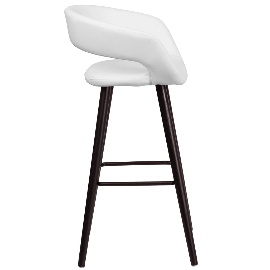 Cappuccino Wood Barstool with White Vinyl Q379