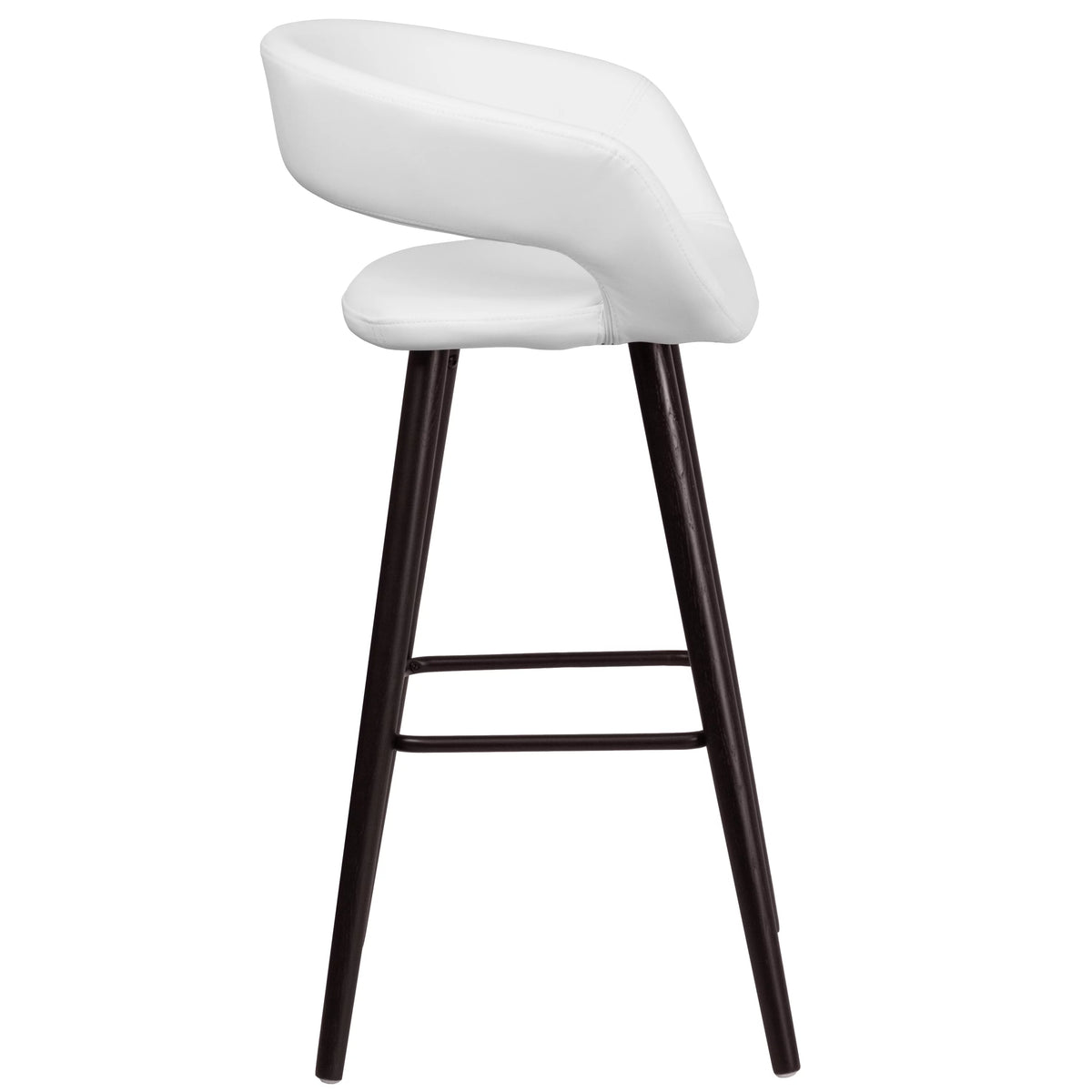 Cappuccino Wood Barstool with White Vinyl Q379