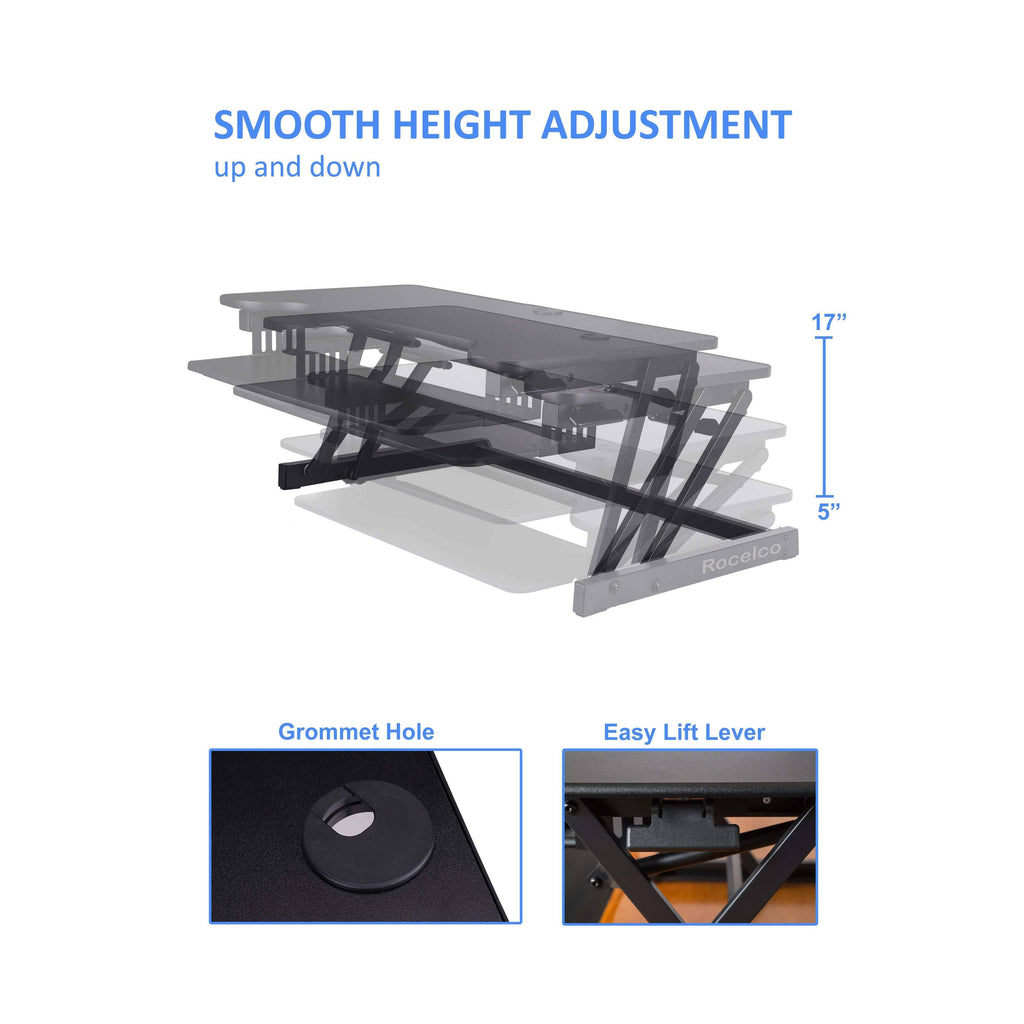 Black Height-Adjustable Standing Desk Converter with Dual Monitor Mount W1280