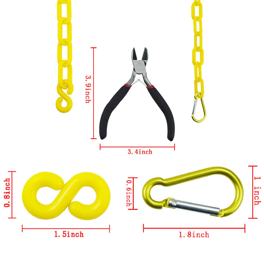 Yellow Plastic Safety Barrier Chain with 12 S-Hooks, 12 Carabiner Clips, 2 Chain Connector O33876