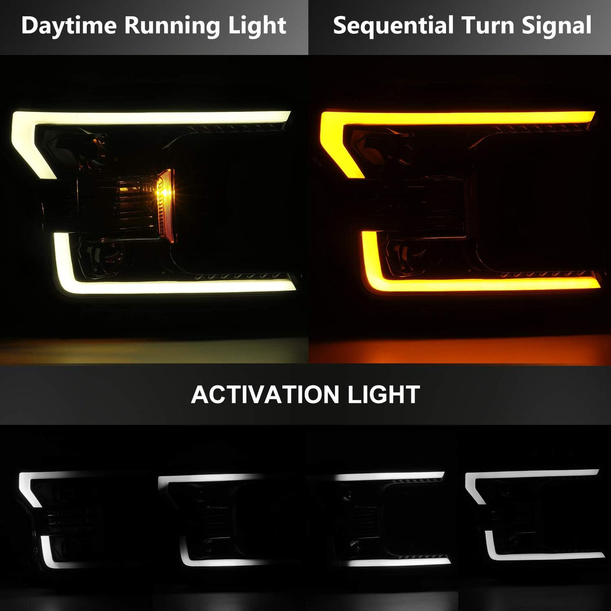 Jet Black LED Tube Dual Projector Headlights S77800