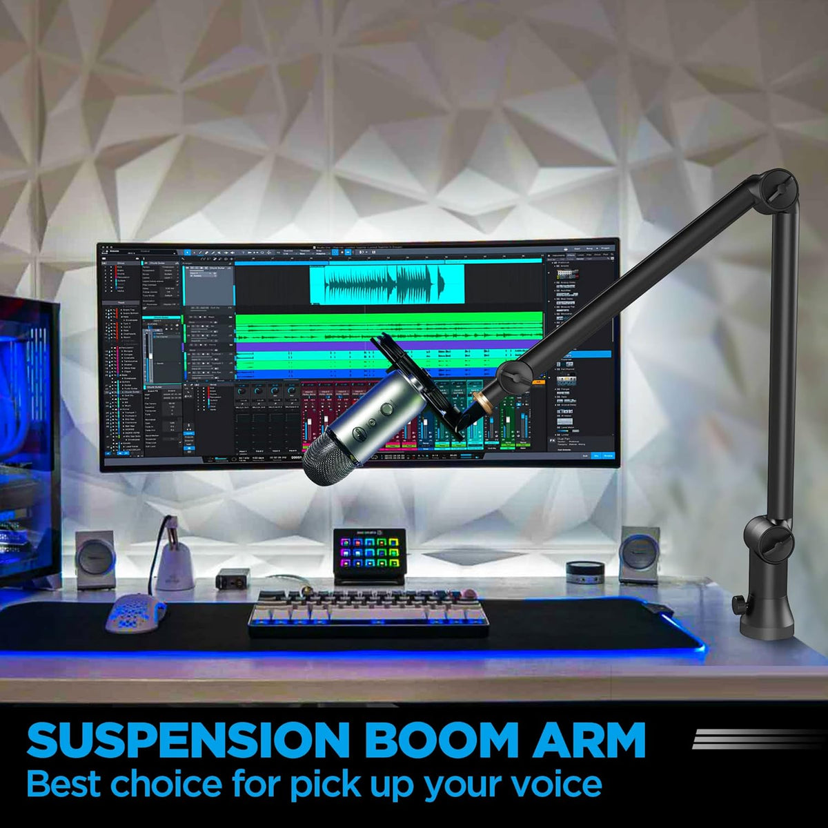 Mic Boom Arm with 3/8 to 5/8 Adapter, Heavy Duty Metal Desk Mount Stand with Hidden Cable Design Q661
